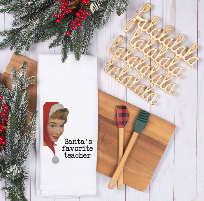 Santa's Favorite Teacher Tea Towel