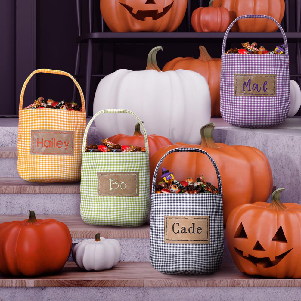 Personalized Halloween Easter  Candy Basket with Embroidered Name - Custom Gingham Halloween Basket- Trick or Treat Tote Bag