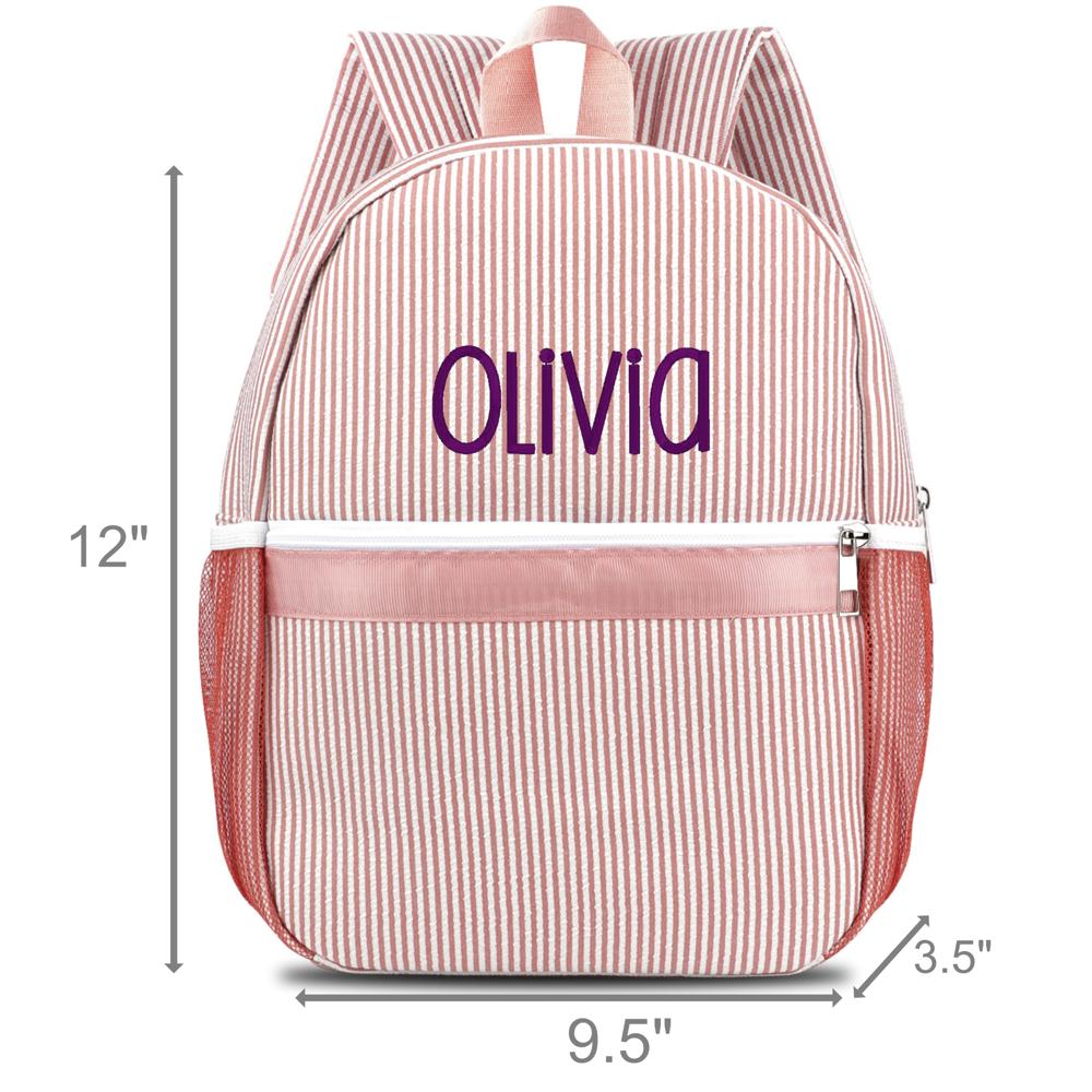 Personalized Seersucker Backpack Cute Baby Bag Backpack –Back To Schoo Preschool Kindergarten Toddler Backpack for Boys and Girls 