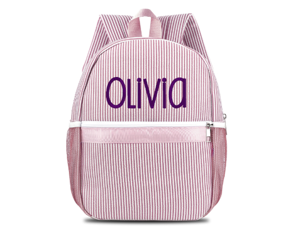 Personalized Seersucker Backpack Cute Baby Bag Backpack –Back To Schoo Preschool Kindergarten Toddler Backpack for Boys and Girls 