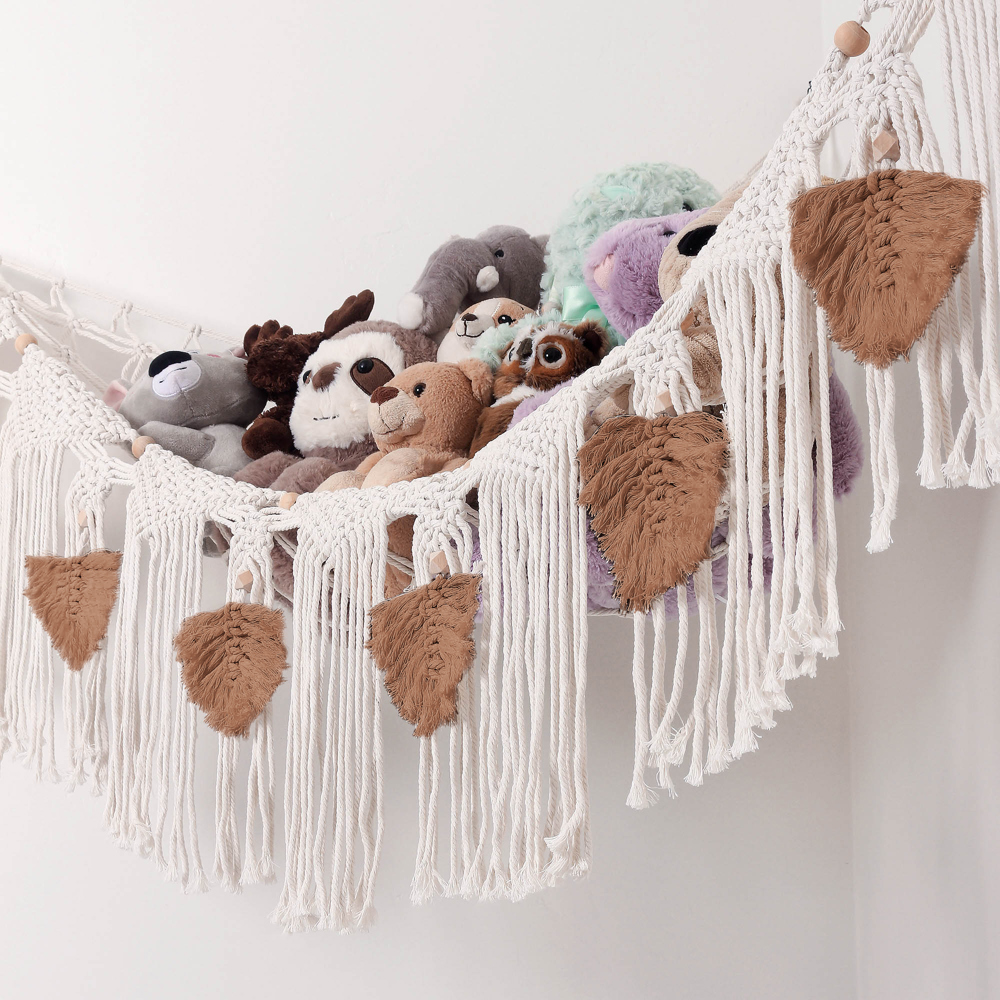 Stuffed Animal Hammock Storage-  Macrame Plush Net- Kids Room Storage- Boho Nursery Decor- Playroom Wall Hanging Hammock