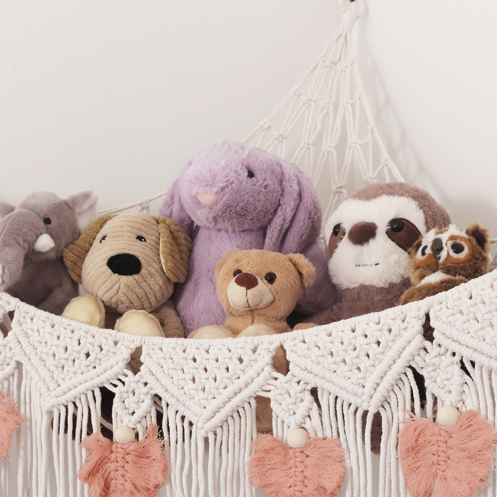 Stuffed Animal Hammock Storage-  Macrame Plush Net- Kids Room Storage- Boho Nursery Decor- Playroom Wall Hanging Hammock