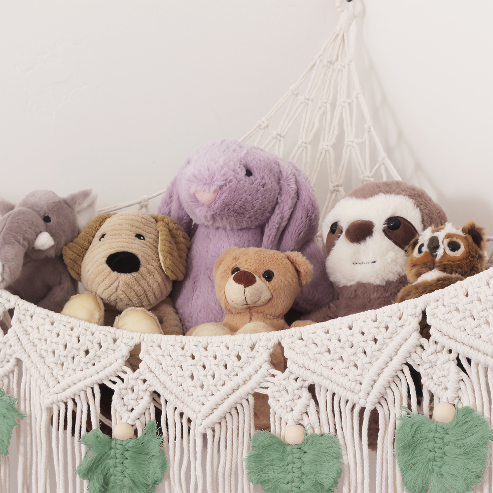 Stuffed Animal Hammock Storage-  Macrame Plush Net- Kids Room Storage- Boho Nursery Decor- Playroom Wall Hanging Hammock