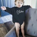 Black 0-3M Personalized Romper Bodysuit for Baby Boy Girl - Long Sleeve Crewneck Oversized Baby Sweatshirt with Custom Name