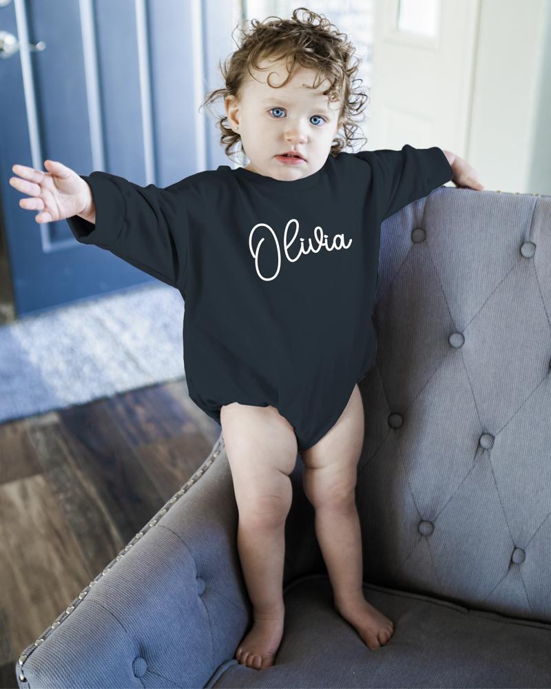 Personalized Romper Bodysuit for Baby Boy Girl - Long Sleeve Crewneck Oversized Baby Sweatshirt with Custom Name