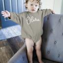 Gray 24M Personalized Romper Bodysuit for Baby Boy Girl - Long Sleeve Crewneck Oversized Baby Sweatshirt with Custom Name