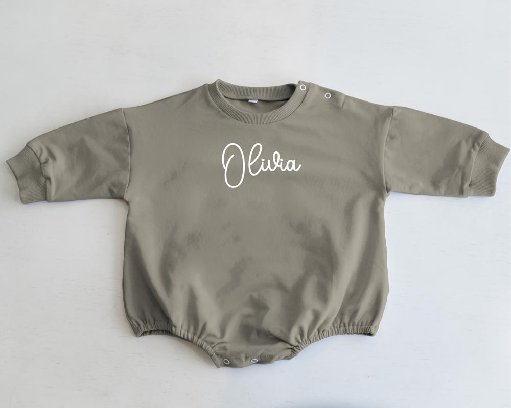 Personalized Romper Bodysuit for Baby Boy Girl - Long Sleeve Crewneck Oversized Baby Sweatshirt with Custom Name