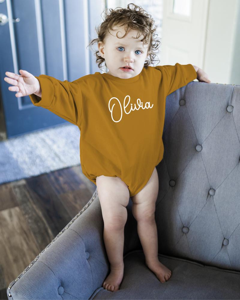 Personalized Romper Bodysuit for Baby Boy Girl - Long Sleeve Crewneck Oversized Baby Sweatshirt with Custom Name