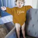 Brown 0-3M Personalized Romper Bodysuit for Baby Boy Girl - Long Sleeve Crewneck Oversized Baby Sweatshirt with Custom Name