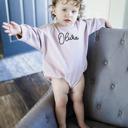 Pink 0-3M Personalized Romper Bodysuit for Baby Boy Girl - Long Sleeve Crewneck Oversized Baby Sweatshirt with Custom Name