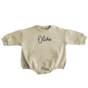 Beige 0-3M Personalized Romper Bodysuit for Baby Boy Girl - Long Sleeve Crewneck Oversized Baby Sweatshirt with Custom Name