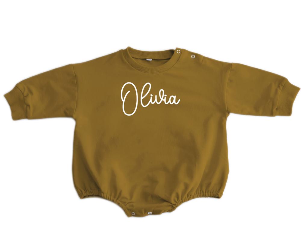 Personalized Romper Bodysuit for Baby Boy Girl - Long Sleeve Crewneck Oversized Baby Sweatshirt with Custom Name