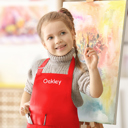 Red Personalized Kids Apron with Embroidered Name - Cute Chef Costume for Kids- Kids Aprons for Art Painting Cooking Birthday Party 7-12 years 