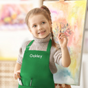 Green Personalized Kids Apron with Embroidered Name - Cute Chef Costume for Kids- Kids Aprons for Art Painting Cooking Birthday Party 7-12 years 