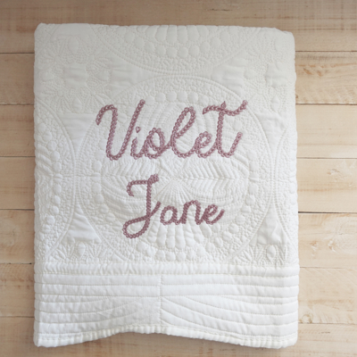 Personalized Baby Heirloom Quilt Blanket- Monogrammed Embroidered Name Cream 