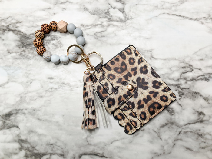 Wristlet Wallet Keychain for Women- Leather Card Holder with Silicone Bead Bracelet & Tassel