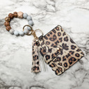 Animal Wristlet Wallet Keychain for Women- Leather Card Holder with Silicone Bead Bracelet & Tassel