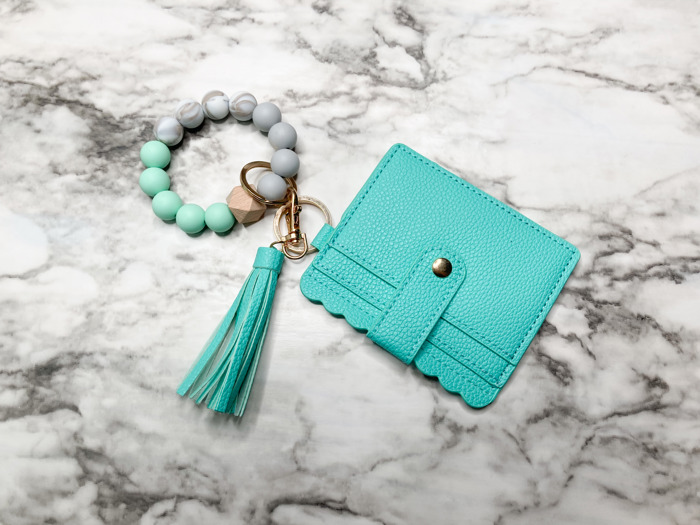 Wristlet Wallet Keychain for Women- Leather Card Holder with Silicone Bead Bracelet & Tassel