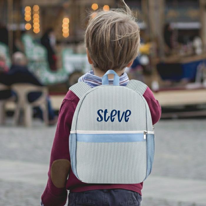 Personalized Seersucker Backpack Cute Baby Bag Backpack –Back To Schoo Preschool Kindergarten Toddler Backpack for Boys and Girls 