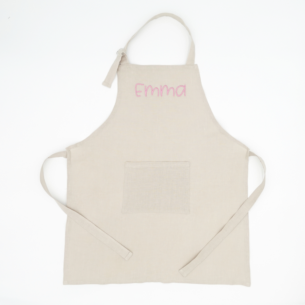 Personalized Kids Apron with Embroidered Name- Chef Costume for Kids- 100%  Linen Kids Aprons Art Painting  Cooking Birthday Party