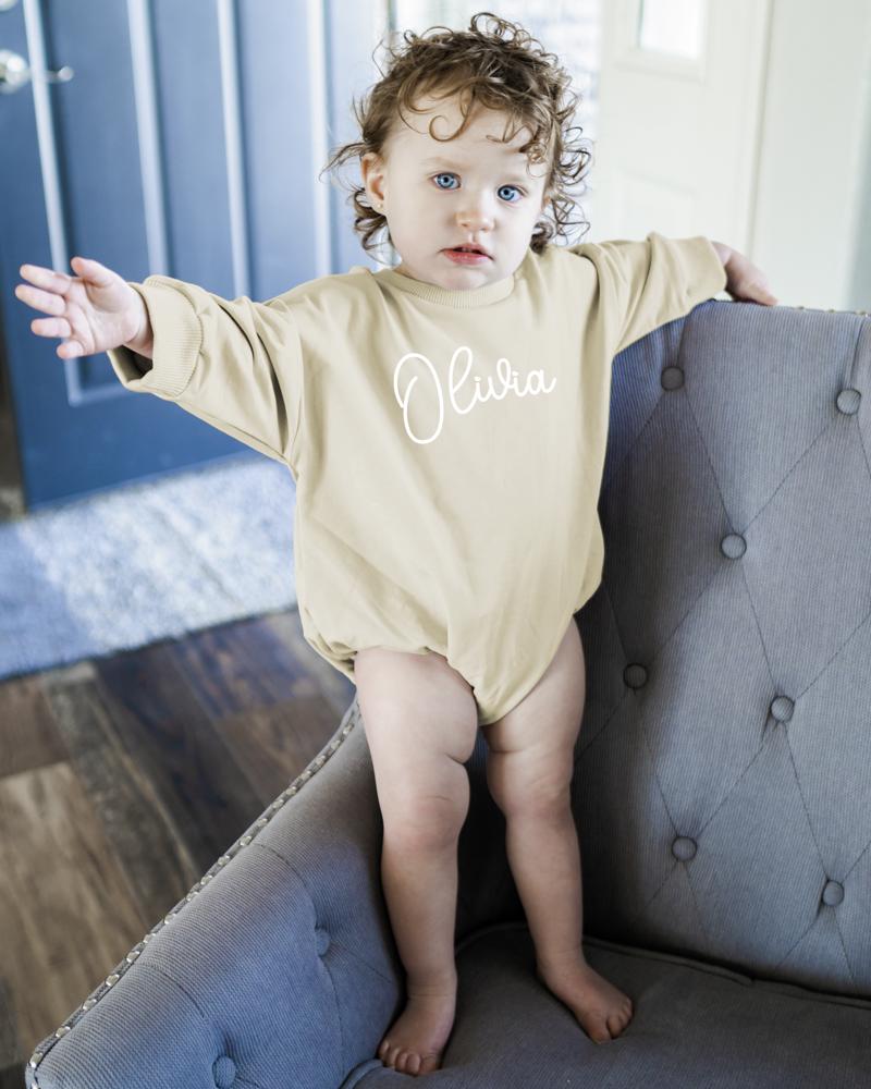 Personalized Romper Bodysuit for Baby Boy Girl - Long Sleeve Crewneck Oversized Baby Sweatshirt with Custom Name