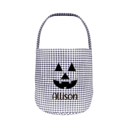  Personalized Jack-o-lantern Halloween Candy Basket with Embroidered Name - Custom Gingham Pattern Tote Bag Basket for Halloween Candies - Trick or Treat Halloween Bucket Goodies Bags 