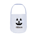 Blue Personalized Jack-o-lantern Halloween Candy Basket with Embroidered Name - Custom Gingham Pattern Tote Bag Basket for Halloween Candies - Trick or Treat Halloween Bucket Goodies Bags 