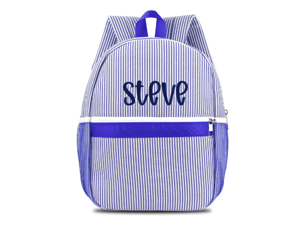 Personalized Seersucker Backpack Cute Baby Bag Backpack –Back To Schoo Preschool Kindergarten Toddler Backpack for Boys and Girls 