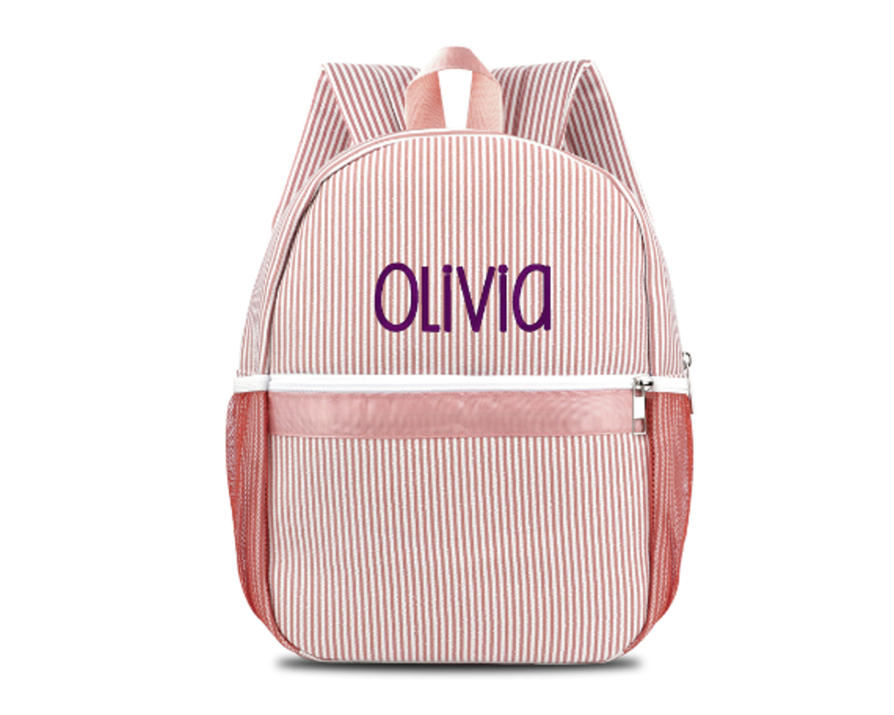 Personalized Seersucker Backpack Cute Baby Bag Backpack –Back To Schoo Preschool Kindergarten Toddler Backpack for Boys and Girls 