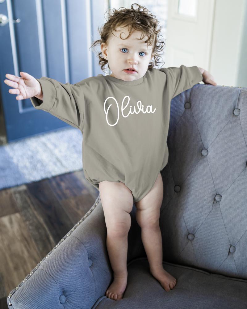 Personalized Romper Bodysuit for Baby Boy Girl - Long Sleeve Crewneck Oversized Baby Sweatshirt with Custom Name