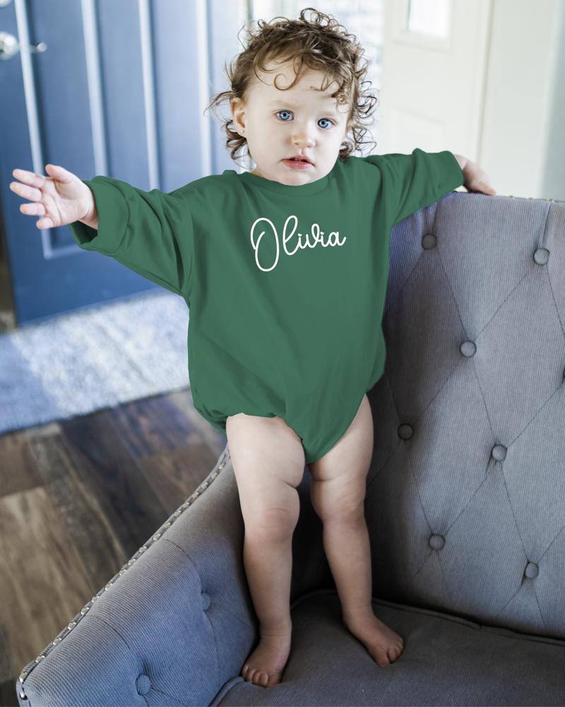 Personalized Romper Bodysuit for Baby Boy Girl - Long Sleeve Crewneck Oversized Baby Sweatshirt with Custom Name