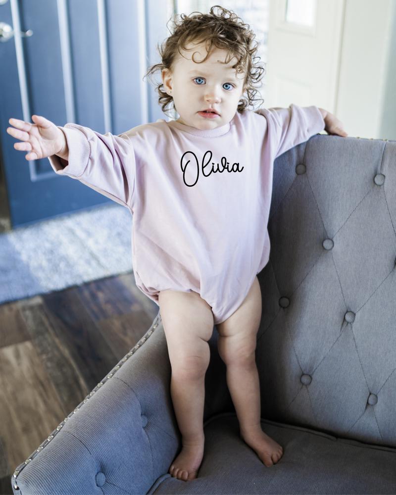 Personalized Romper Bodysuit for Baby Boy Girl - Long Sleeve Crewneck Oversized Baby Sweatshirt with Custom Name