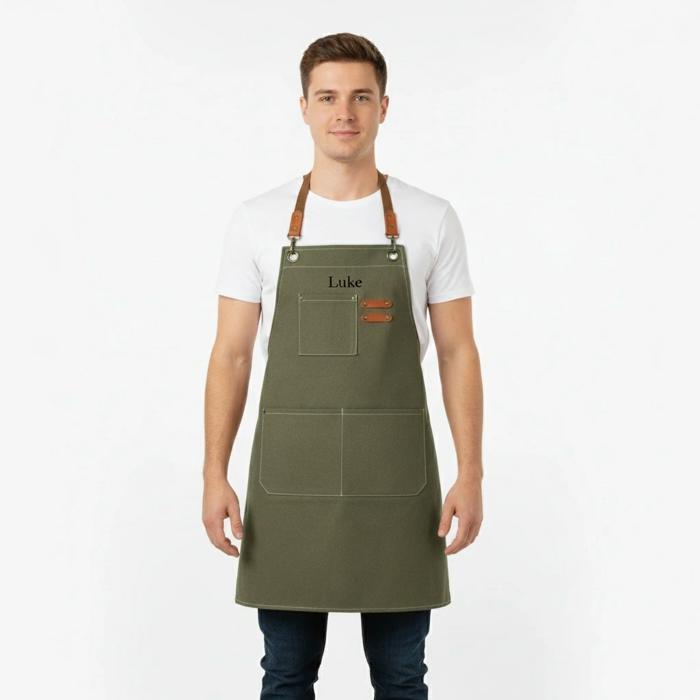 Personalized Canvas Apron, Custom Gift for Men, Dad, Father's Day-Mother's Day- Bartender's Apron, Personalized Embroidered Apron For Him- Barbeque Apron