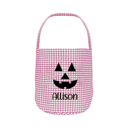 Pink Personalized Jack-o-lantern Halloween Candy Basket with Embroidered Name - Custom Gingham Pattern Tote Bag Basket for Halloween Candies - Trick or Treat Halloween Bucket Goodies Bags 
