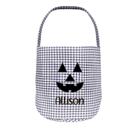 Black Personalized Jack-o-lantern Halloween Candy Basket with Embroidered Name - Custom Gingham Pattern Tote Bag Basket for Halloween Candies - Trick or Treat Halloween Bucket Goodies Bags 