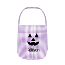 Purple Personalized Jack-o-lantern Halloween Candy Basket with Embroidered Name - Custom Gingham Pattern Tote Bag Basket for Halloween Candies - Trick or Treat Halloween Bucket Goodies Bags 
