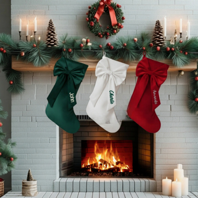 Personalized Velvet Christmas Stocking with Embroidered Name- Custom Family Couples Monogram Holiday Decor 15 inches
