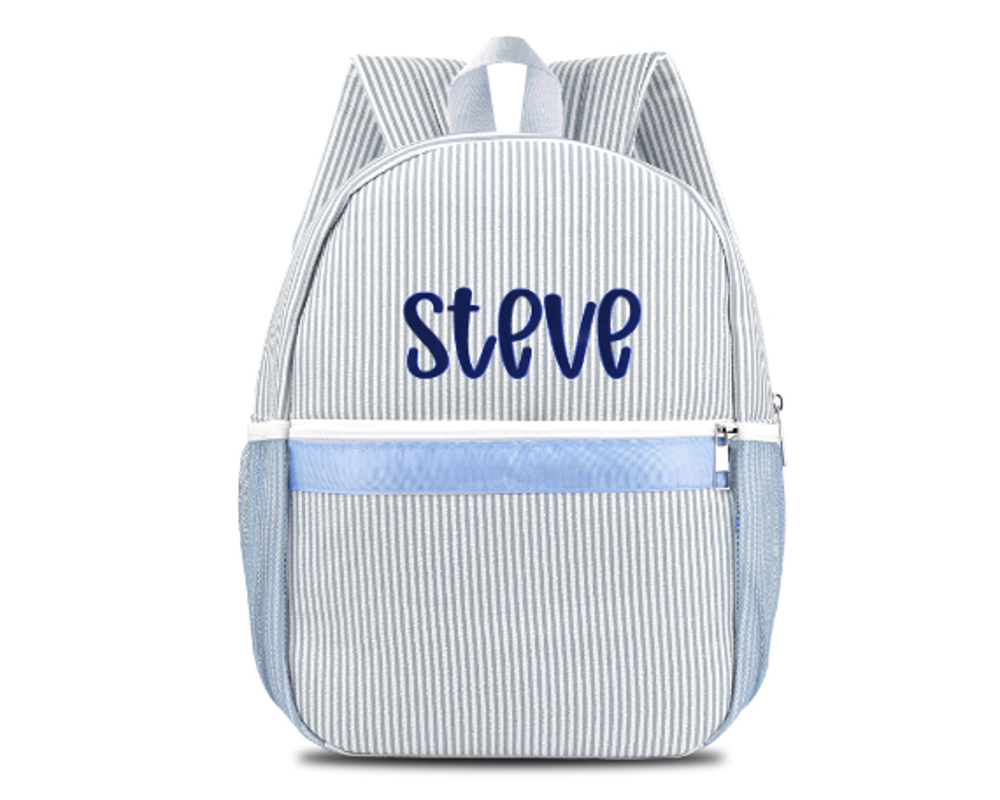 Personalized Seersucker Backpack Cute Baby Bag Backpack –Back To Schoo Preschool Kindergarten Toddler Backpack for Boys and Girls 