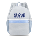 Light Blue Personalized Seersucker Backpack Cute Baby Bag Backpack –Back To Schoo Preschool Kindergarten Toddler Backpack for Boys and Girls 