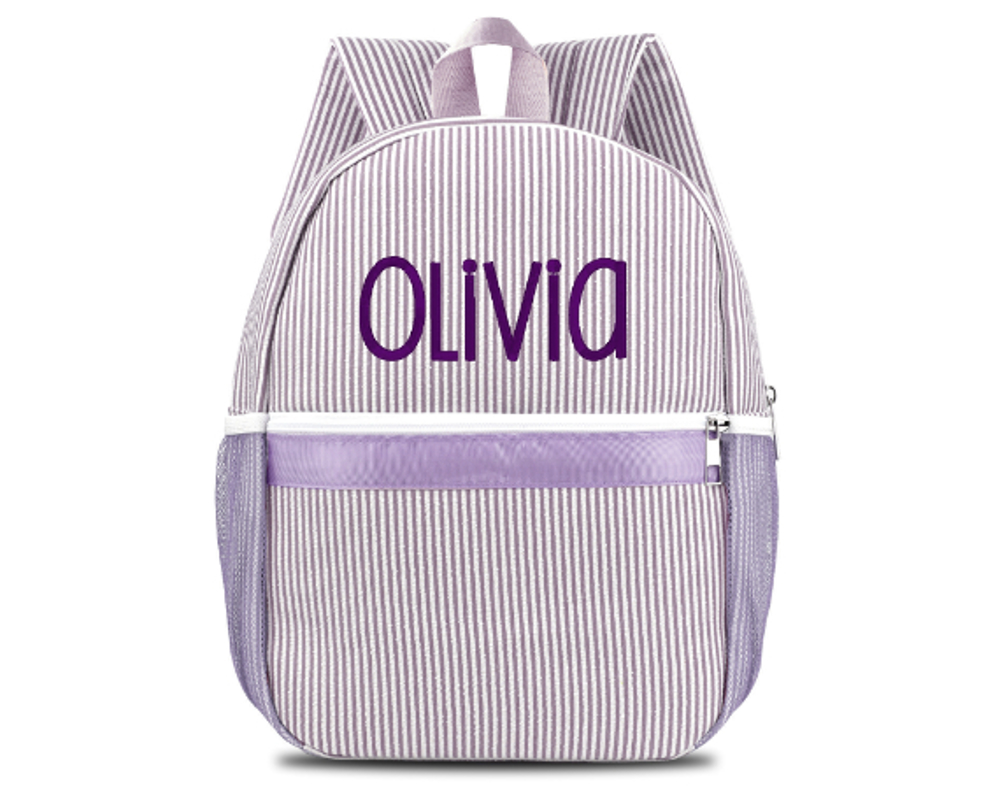 Personalized Seersucker Backpack Cute Baby Bag Backpack –Back To Schoo Preschool Kindergarten Toddler Backpack for Boys and Girls 