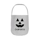 Gray Personalized Jack-o-lantern Halloween Candy Basket with Embroidered Name - Custom Gingham Pattern Tote Bag Basket for Halloween Candies - Trick or Treat Halloween Bucket Goodies Bags 