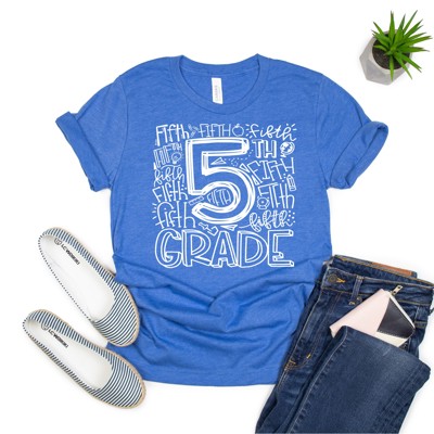 5th Grade Shirt, Medium, Heather Royal Blue, Sample Sale