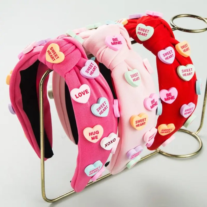 Valentines Conversation Heart Topknot Headbands- 3 Colors