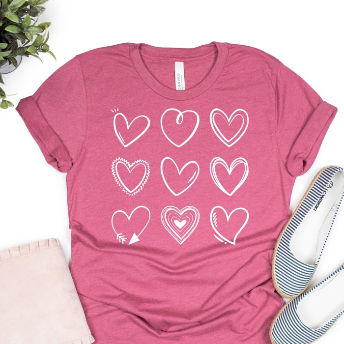  Valentines Heart Doodles Tees | Adult Small to 2XL