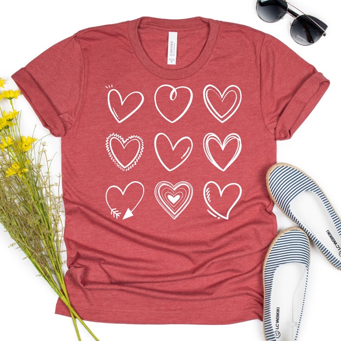  Valentines Heart Doodles Tees | Adult Small to 2XL