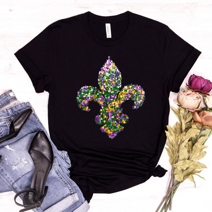 Faux Sequin Fleur de Lis Tee | Adult Small to 2XL