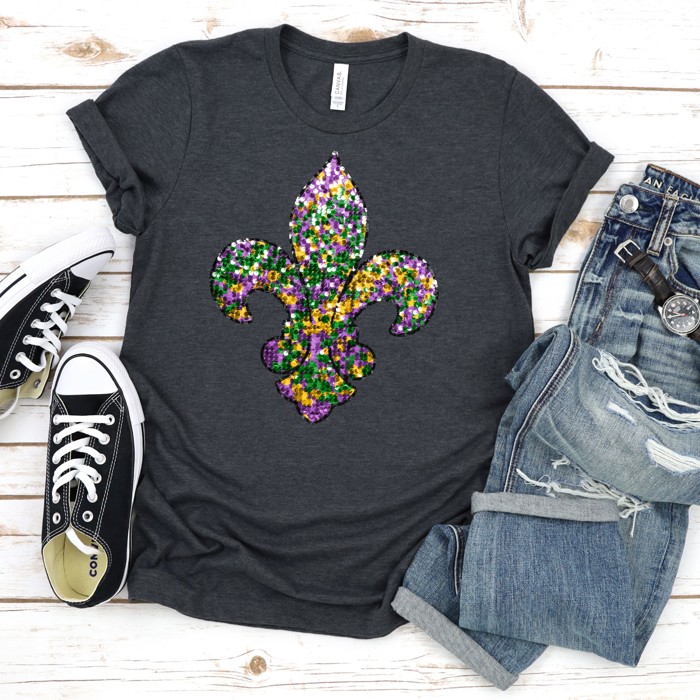 Faux Sequin Fleur de Lis Tee | Adult Small to 2XL