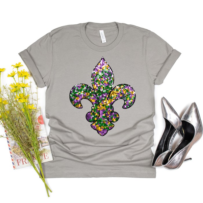 Faux Sequin Fleur de Lis Tee | Adult Small to 2XL