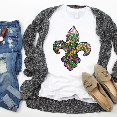 Faux Sequin Fleur de Lis Tee | Adult Small to 2XL