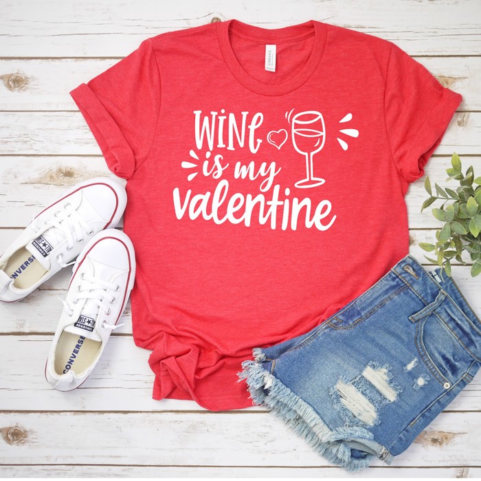 Wine is My Valentine Graphic Tee Small-2XL